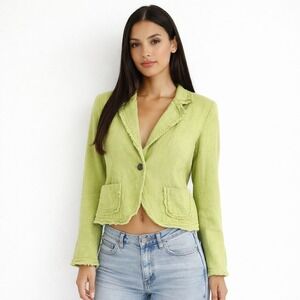 NYGARD Citron Green Linen Textured Blazer Y2K 90s Grunge Chic‎ single button 12